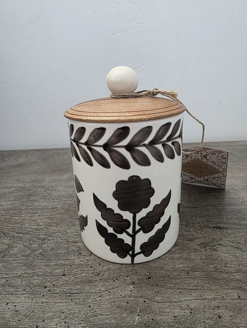 Viral India Floral Brown Flowers Leaves Small Canister 5in x 3in New - Picture 2 of 4